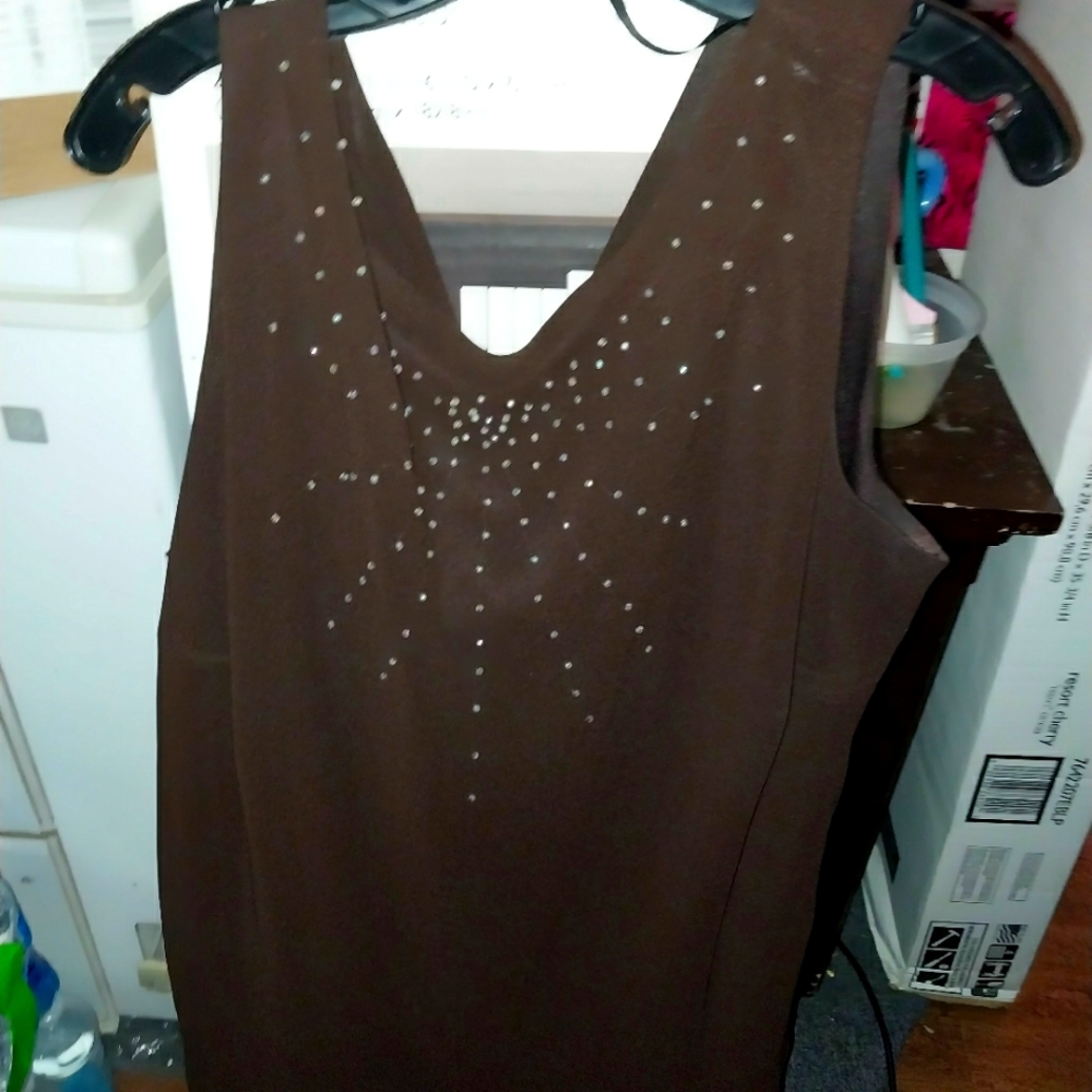 2 pc After 5 semi formal set. Chocolate brown, with diamond accent on neck .